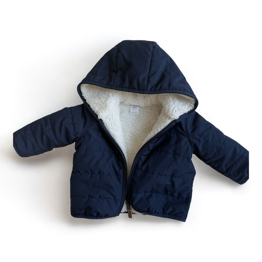 🆕 Carter's Blue and White Quilted Puffer Jacket with Hood - NEW without TAGS